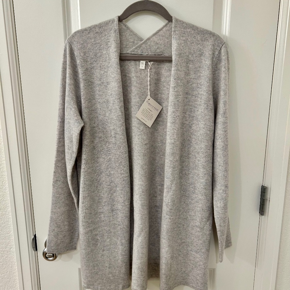 Garnet Hill NWT Easy Cashmere Open Cardigan Gray